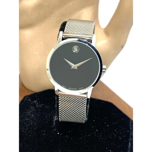 Movado Women\'s Watch 0607220 Black Dial Swiss Quartz 28mm Silver Mesh Steel main image 14